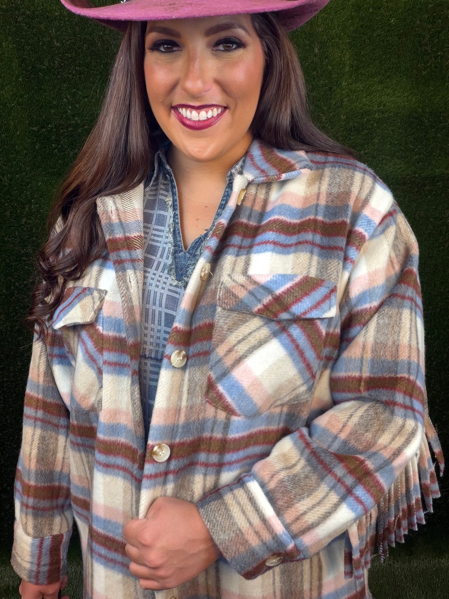 Cabin Comfort Fringe Shirt Jacket - Cranberry
