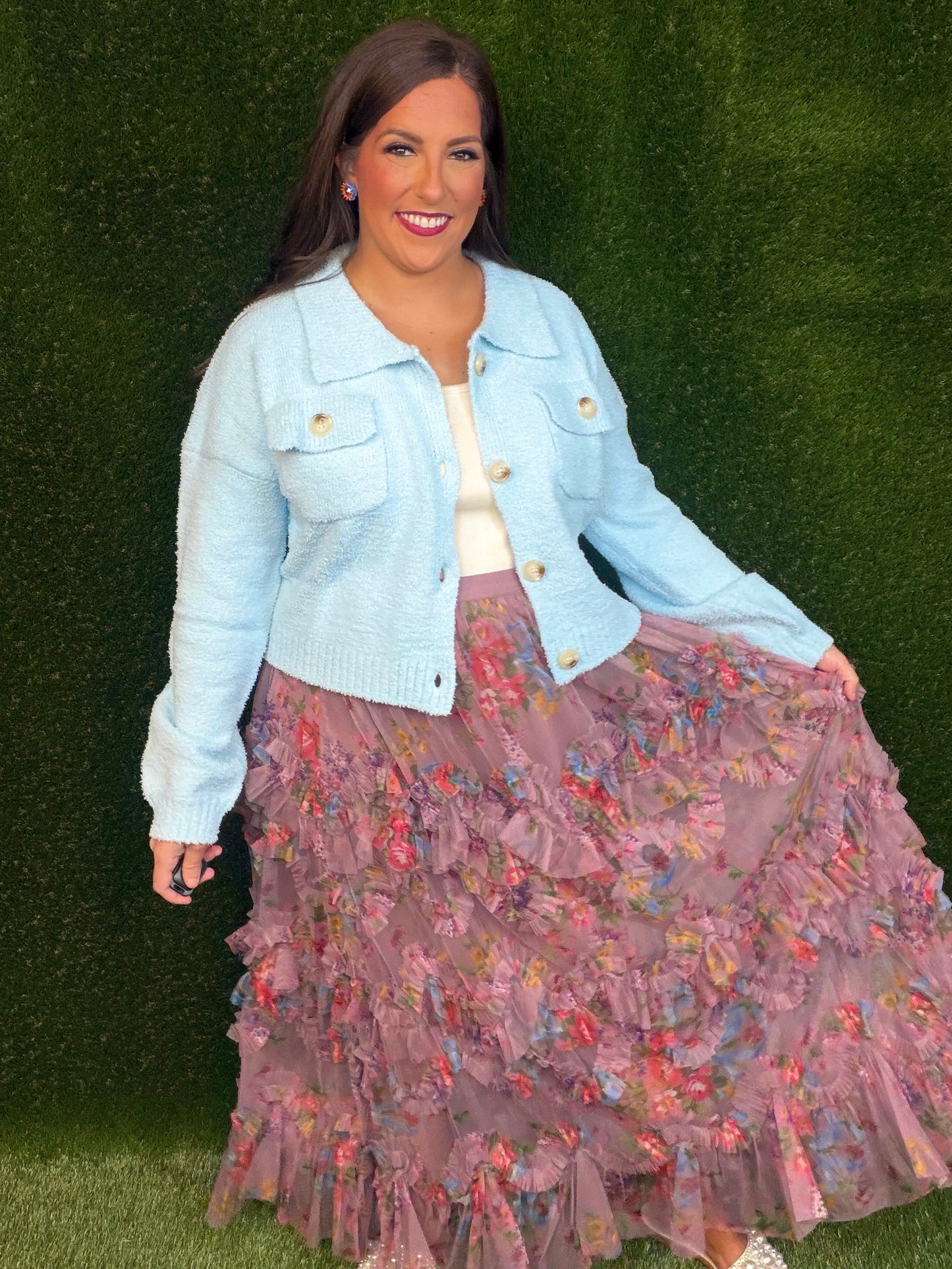 Petal To The Metal Ruffle Midi Skirt - Deep Mauve