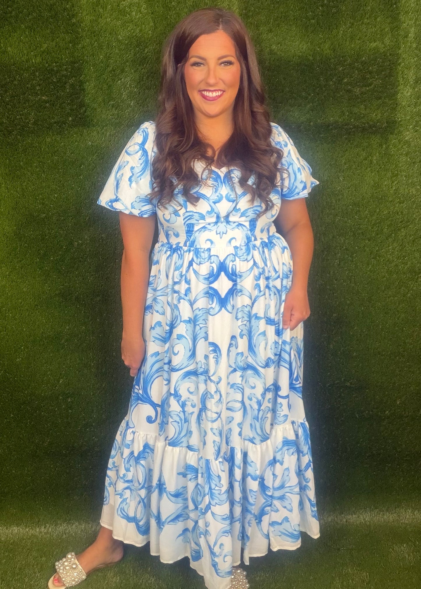Royal Status Midi Dress - Royal Blue/White