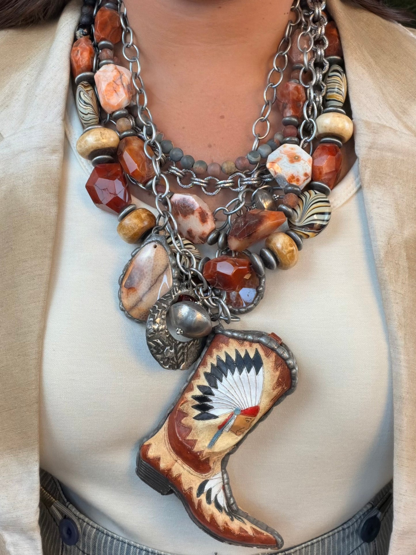 The Big Boot Necklace - Tan and Copper