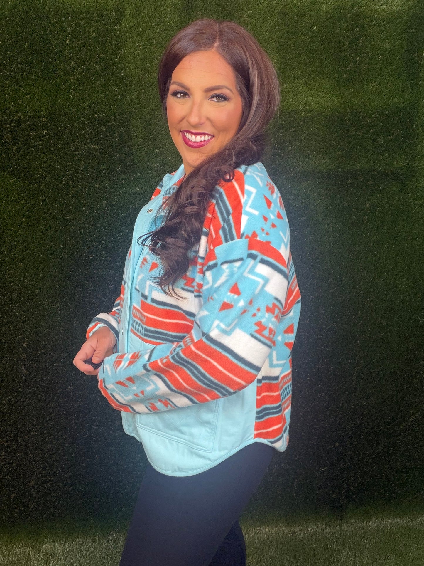 Aqua and Orange Aztec Jacket