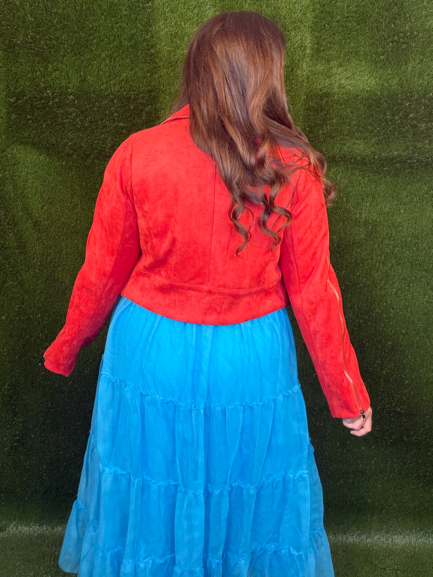 Suede Moto Crop Jacket - Red