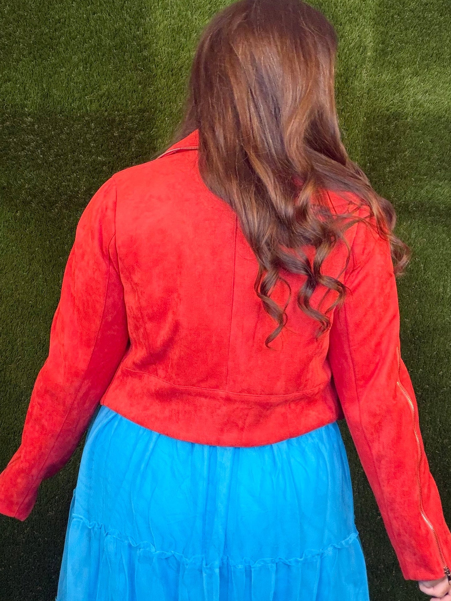 Suede Moto Crop Jacket - Red