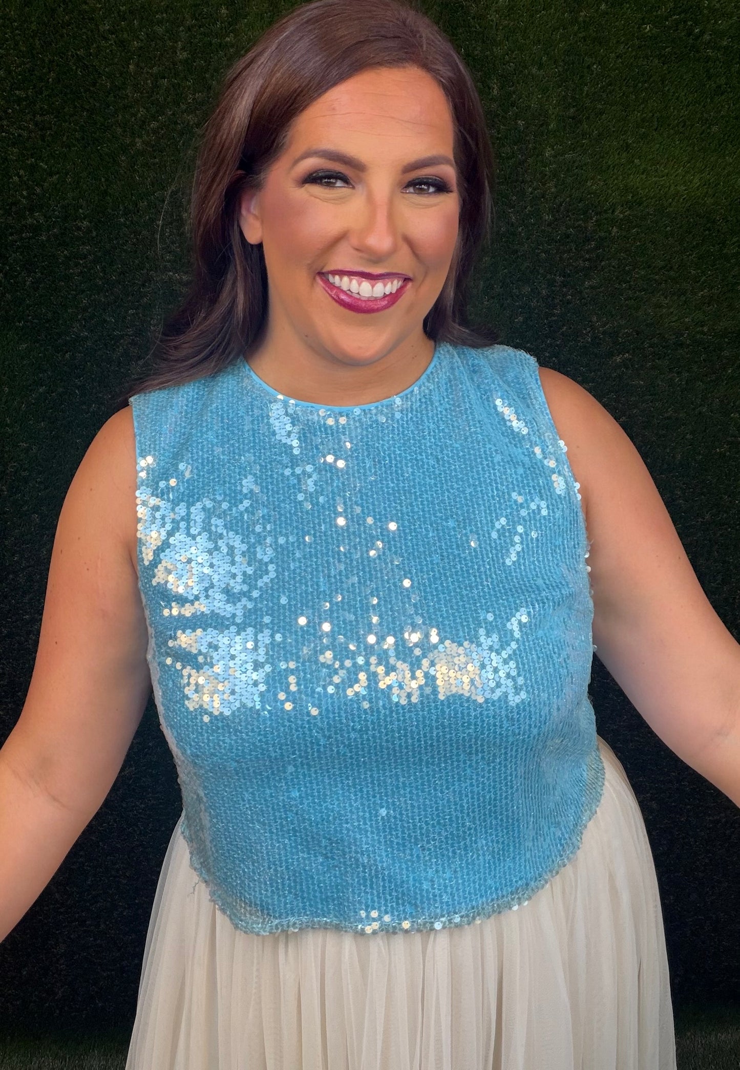Sequin Boxy Crop Top - Aqua Blue