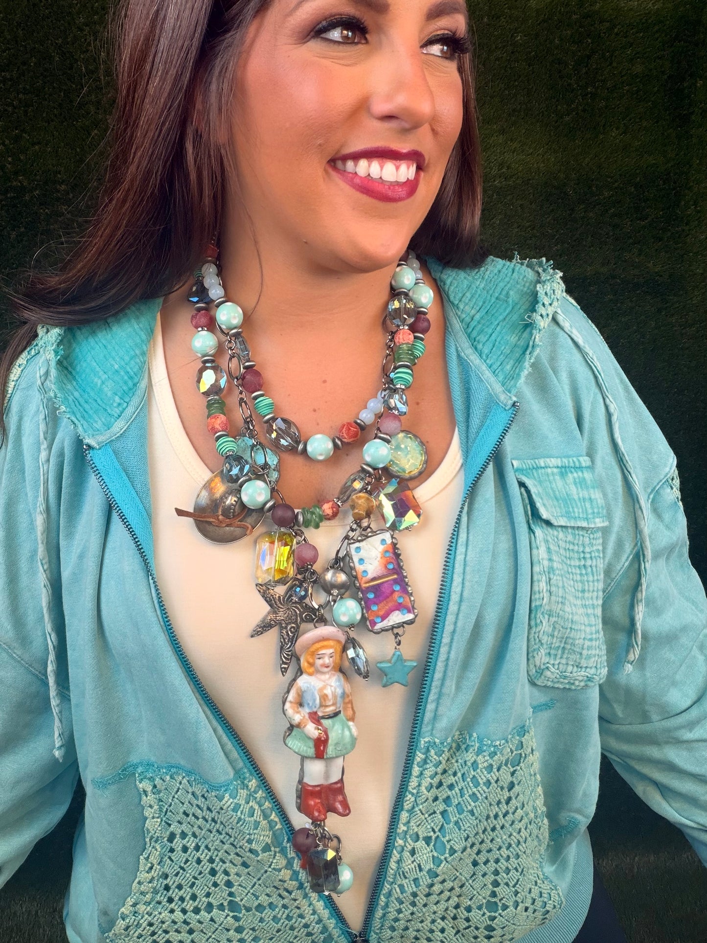 Domino Cowgirl Necklace - Mint/Kelly Green