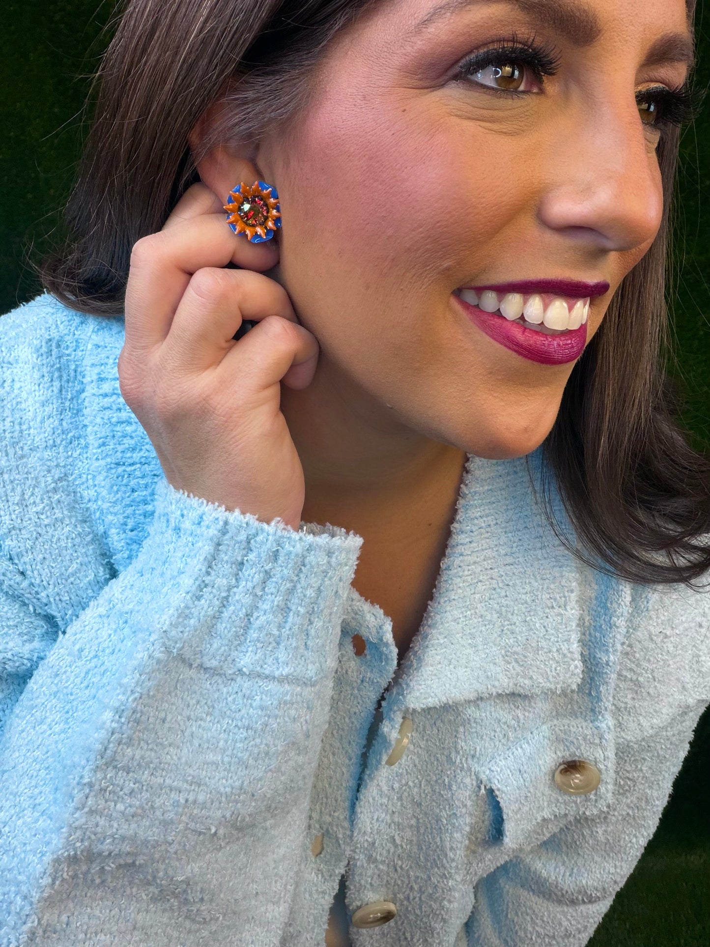 Amit Studs - Orange and Royal Blue