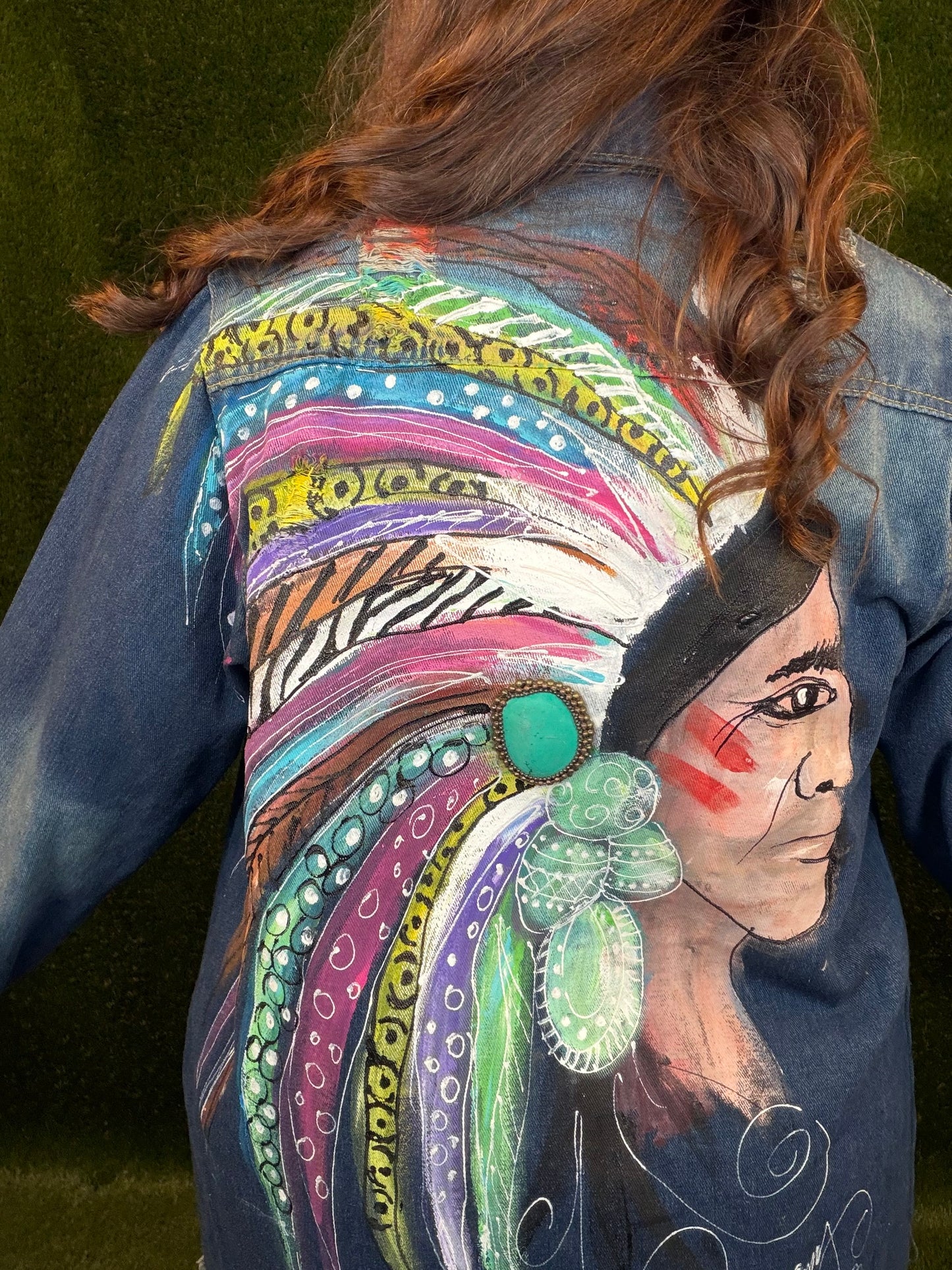 Hand Painted Indian Chief Jacket - Dark Denim