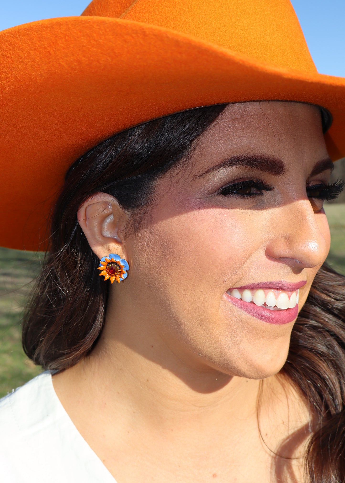 Amit Studs - Orange and Royal Blue