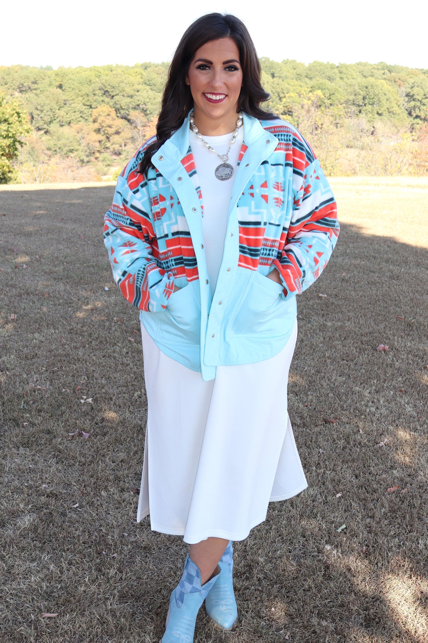 Aqua and Orange Aztec Jacket