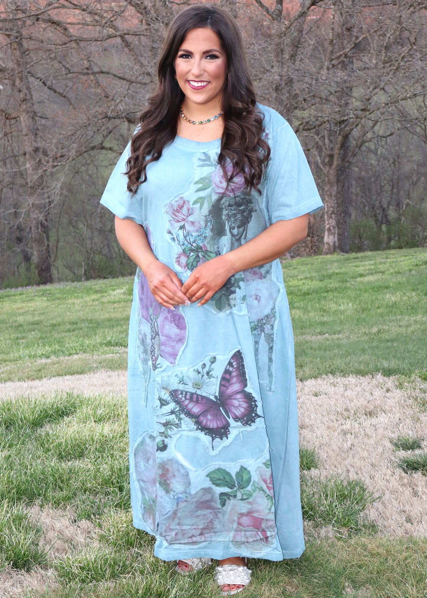Blue Vintage Butterfly T-Shirt Dress