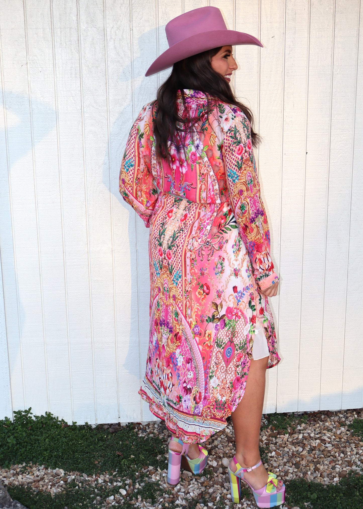 Bohemian Peach Goddess Shirt Dress