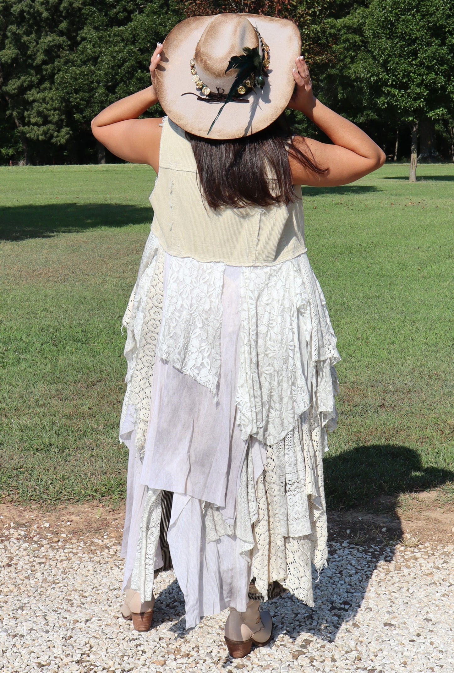 Corduroy Vest With Tiered Handkerchief Skirt
