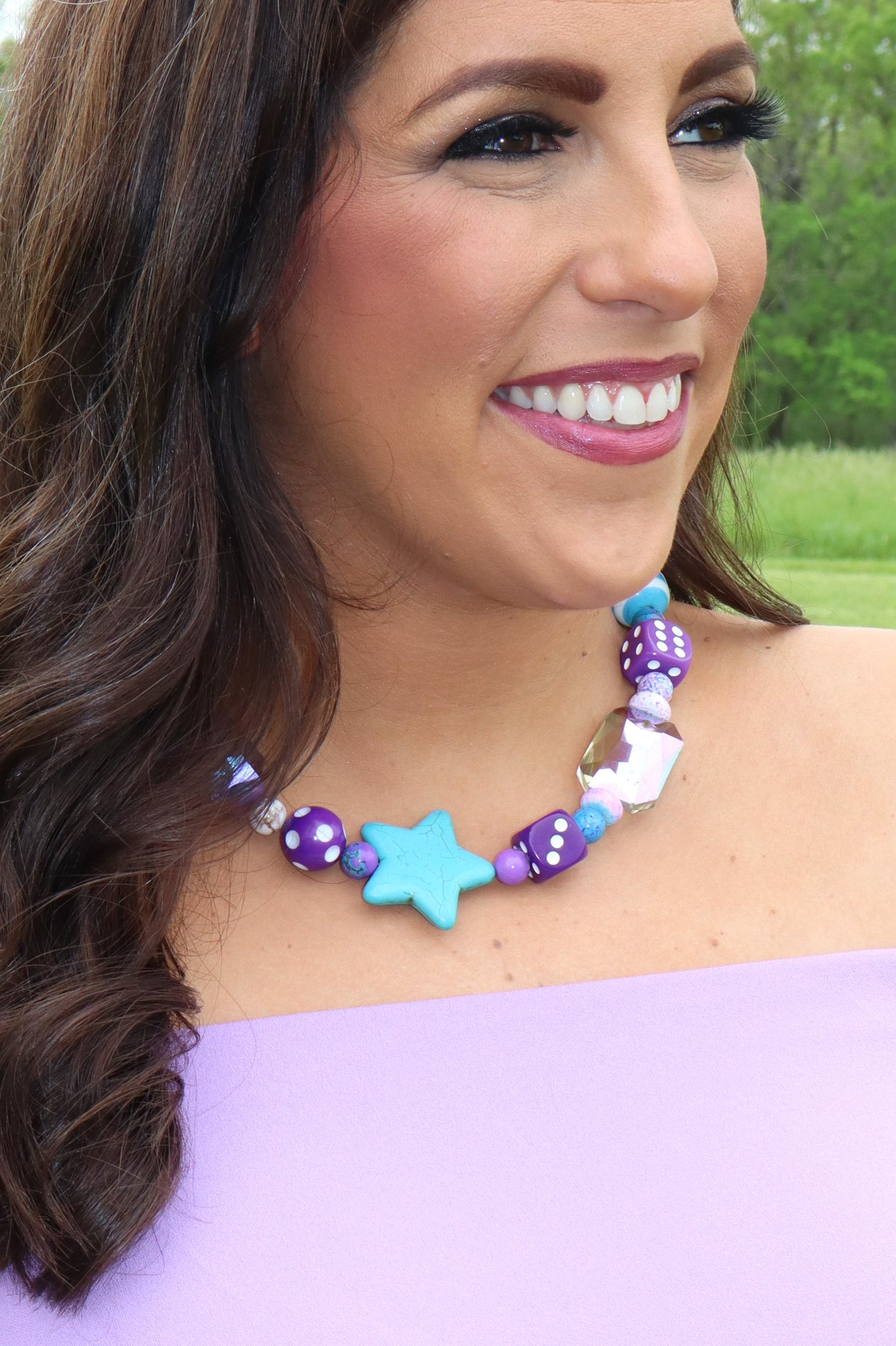 Dice Dice Baby Necklace - Purple/Aqua
