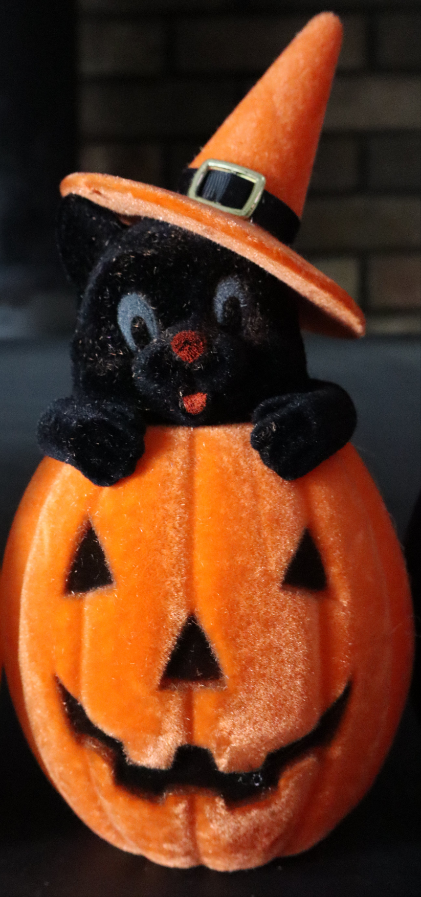 Flocked Cat in Pumpkin w/ Hat