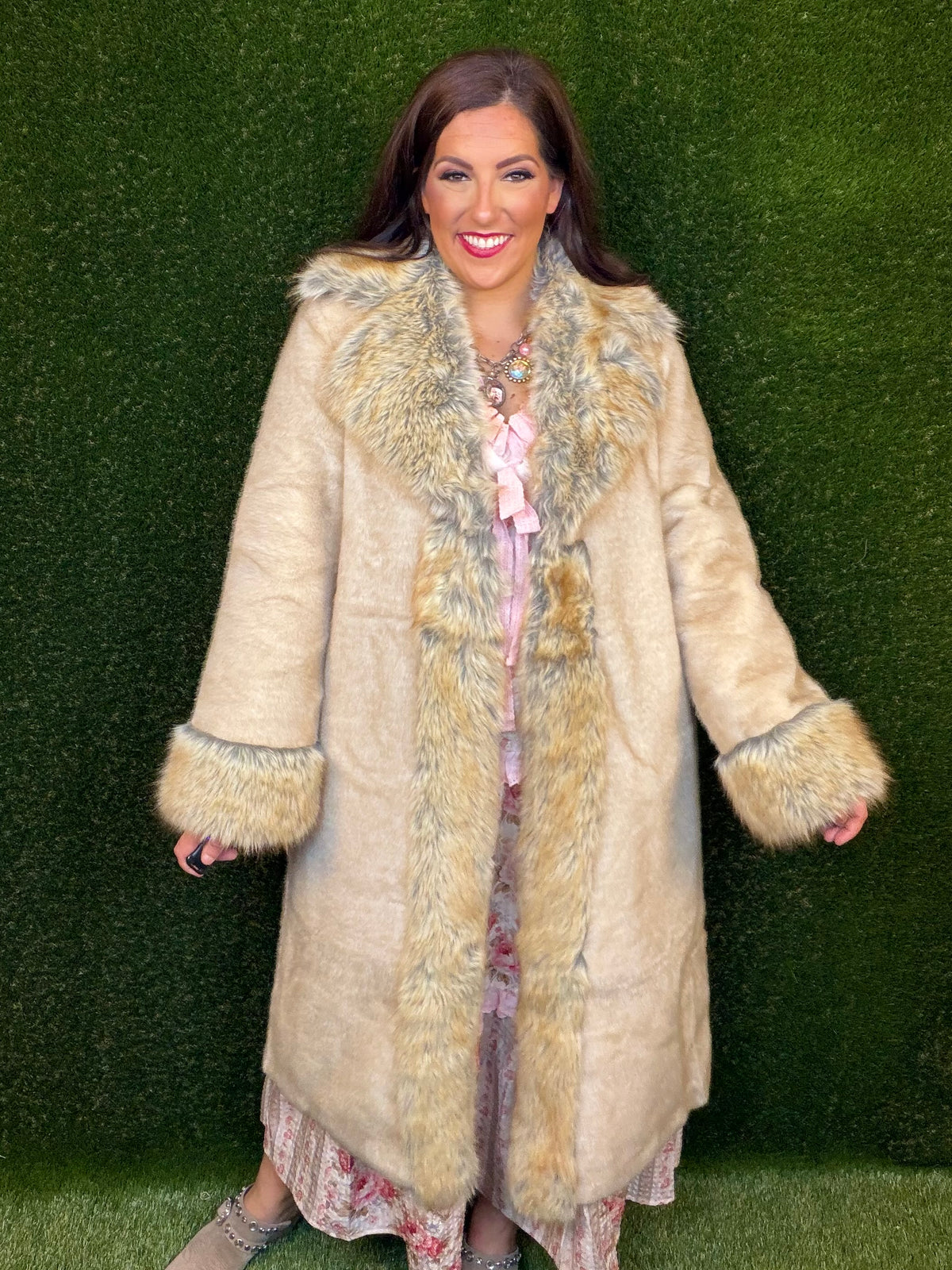 Sahara Faux Fur Coat - Sand