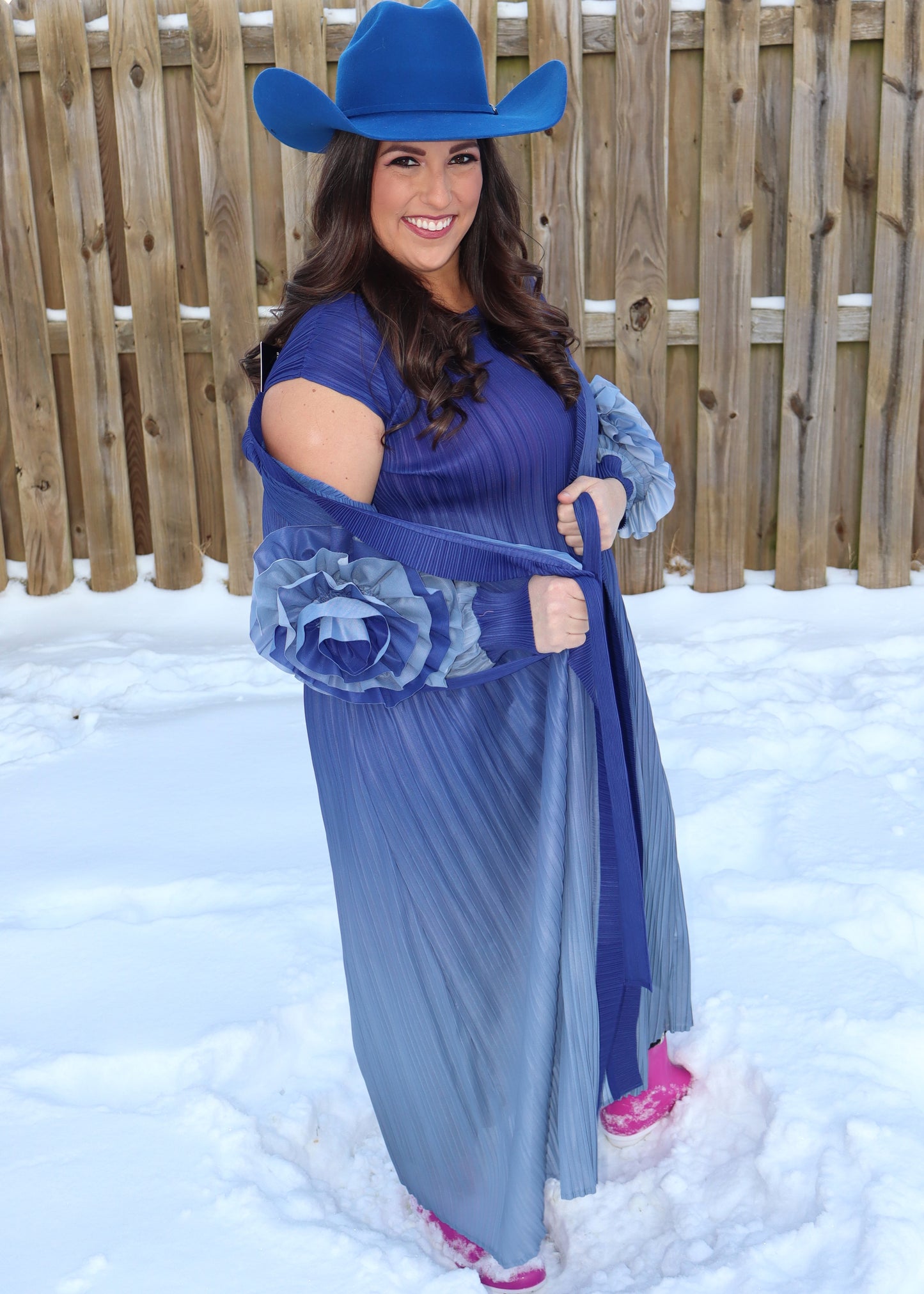 Kiss From a Rose Blue Ombre Stretch Pleat Dress Set