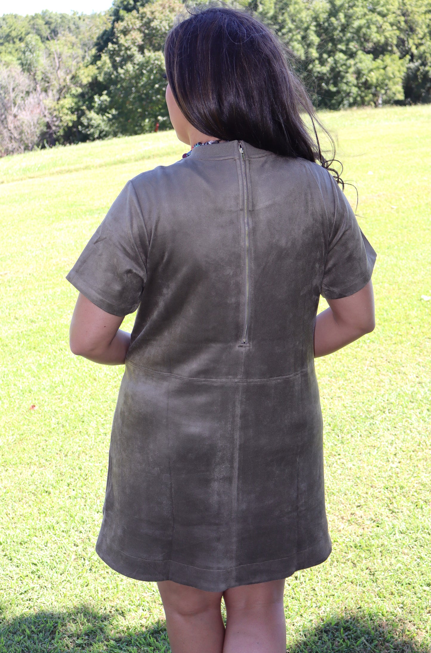 Leave Me Speechless Suede Dress - Olive