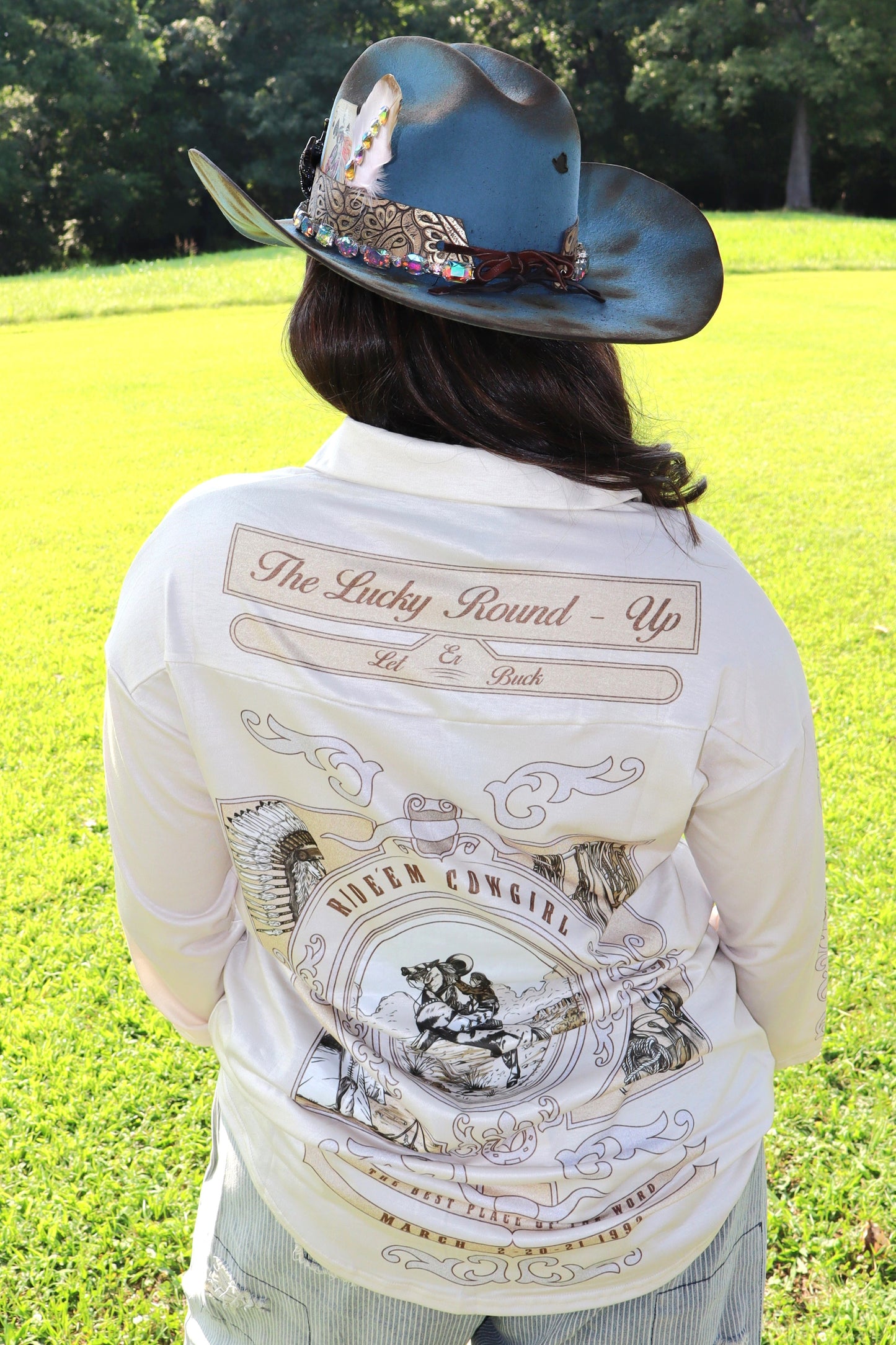 Lucky Round Up Cowgirl Top - White