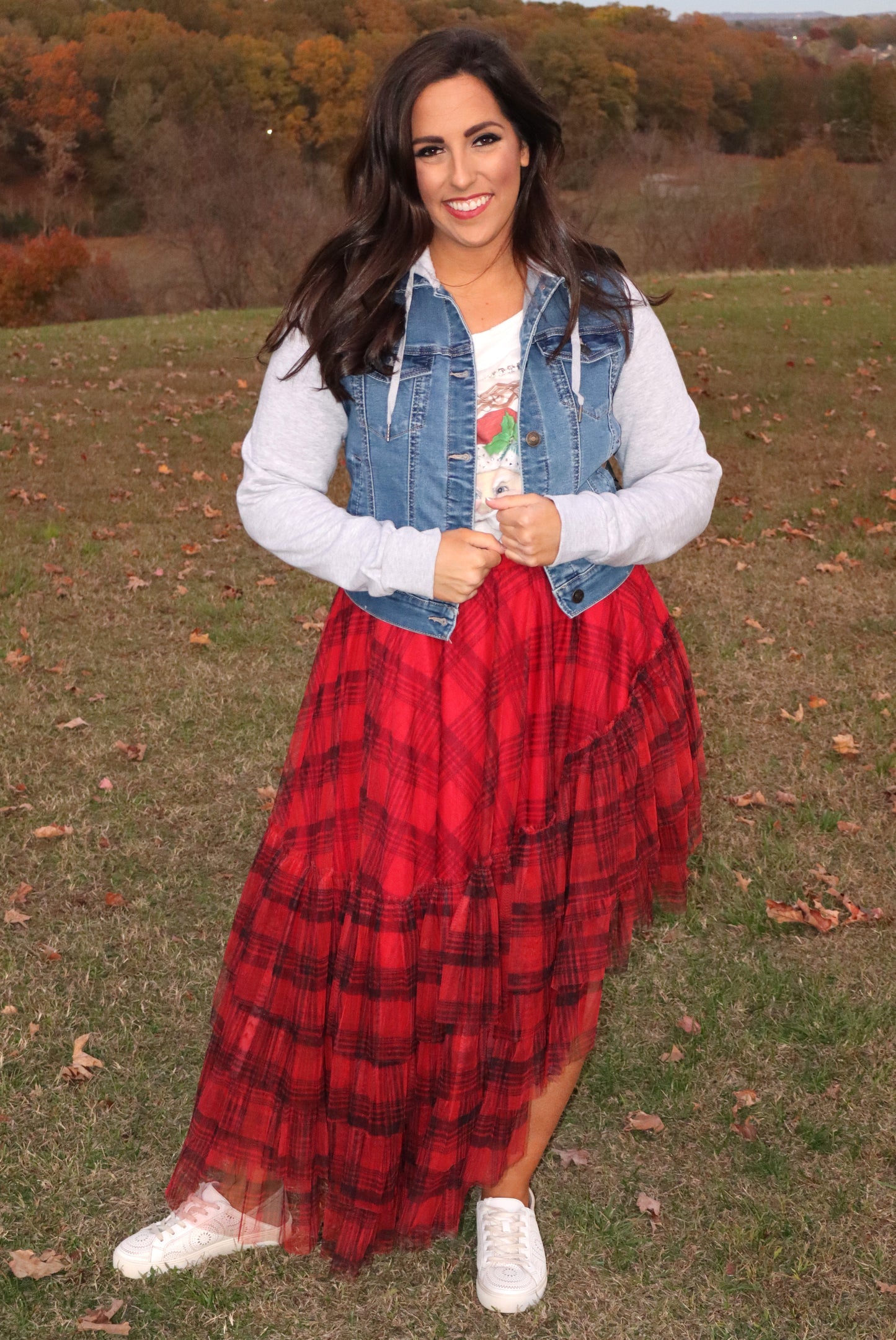 Mad Plaid High-Low Tulle Skirt - Red