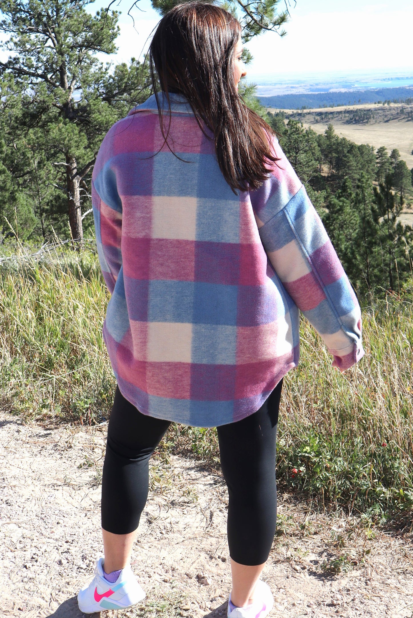 Orchid and Blue Plaid Oversized Shacket