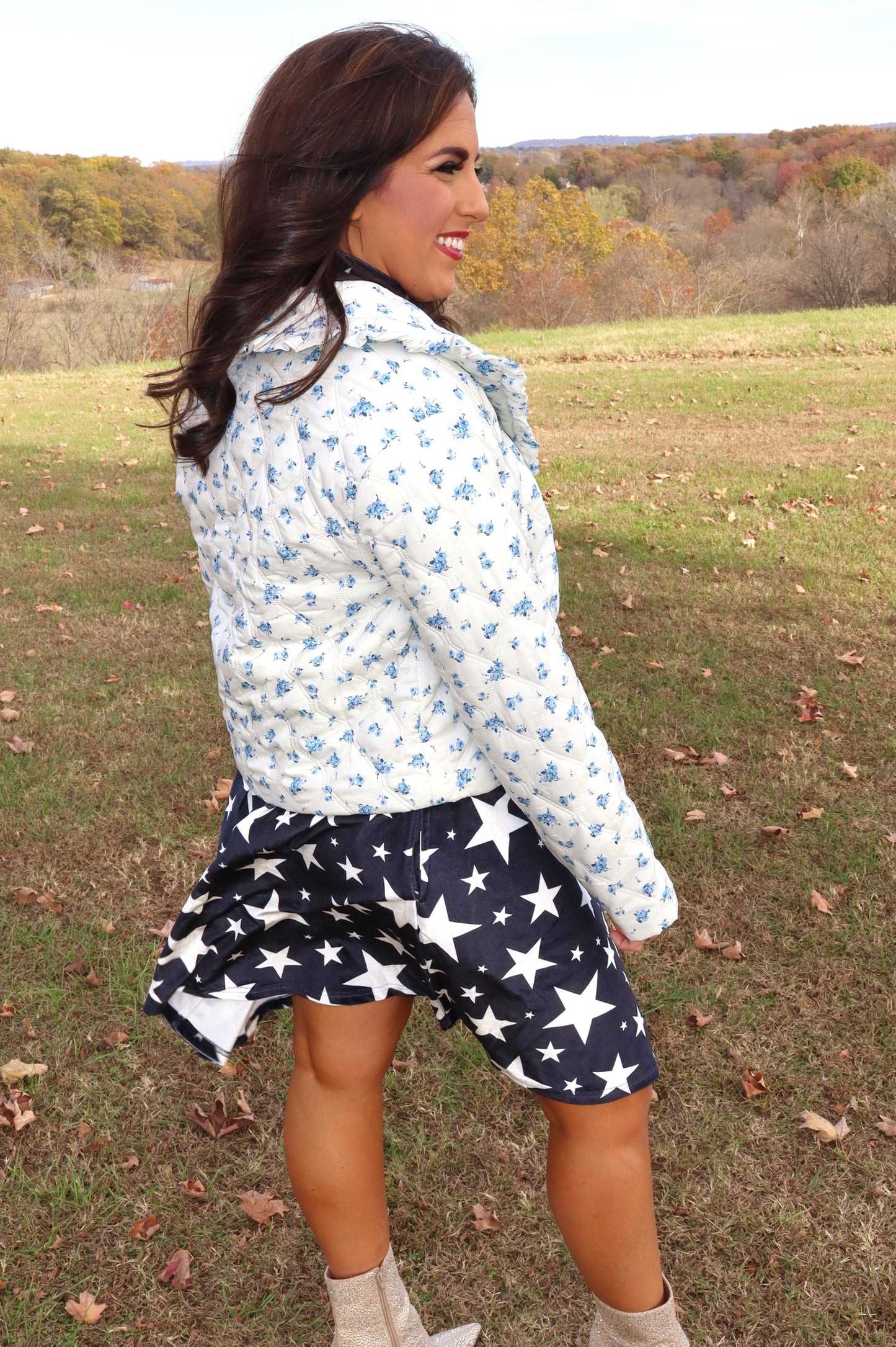 Precious Moments Blue Floral Jacket - Pearl White