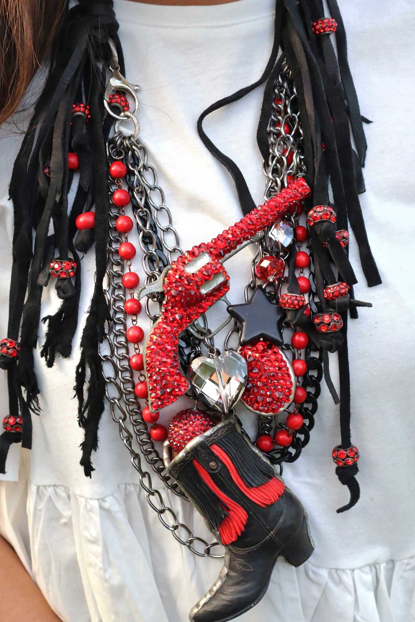 Raider Leather Necklace - Red