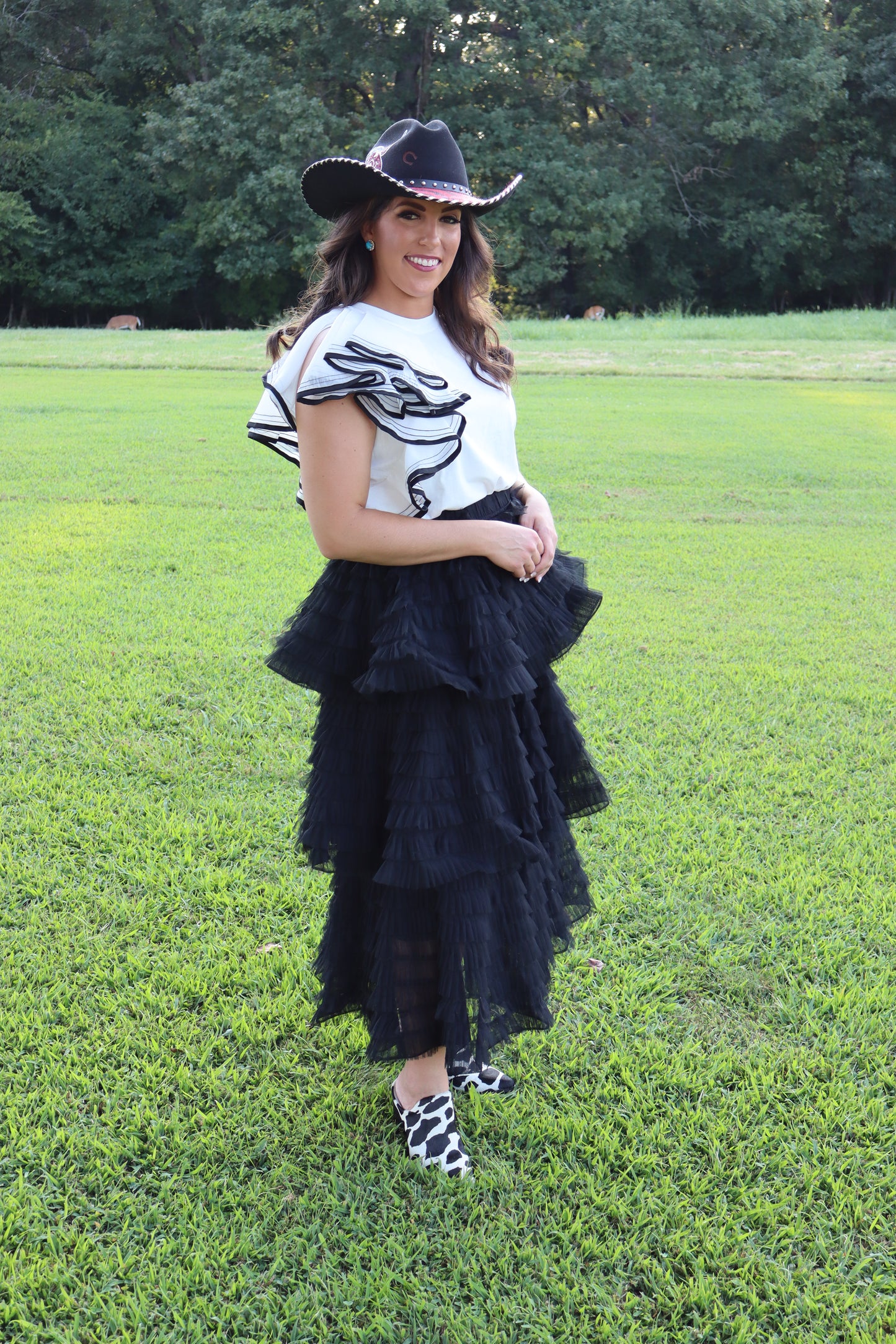 Ruffle Me Away Top w/ Black Trim -White
