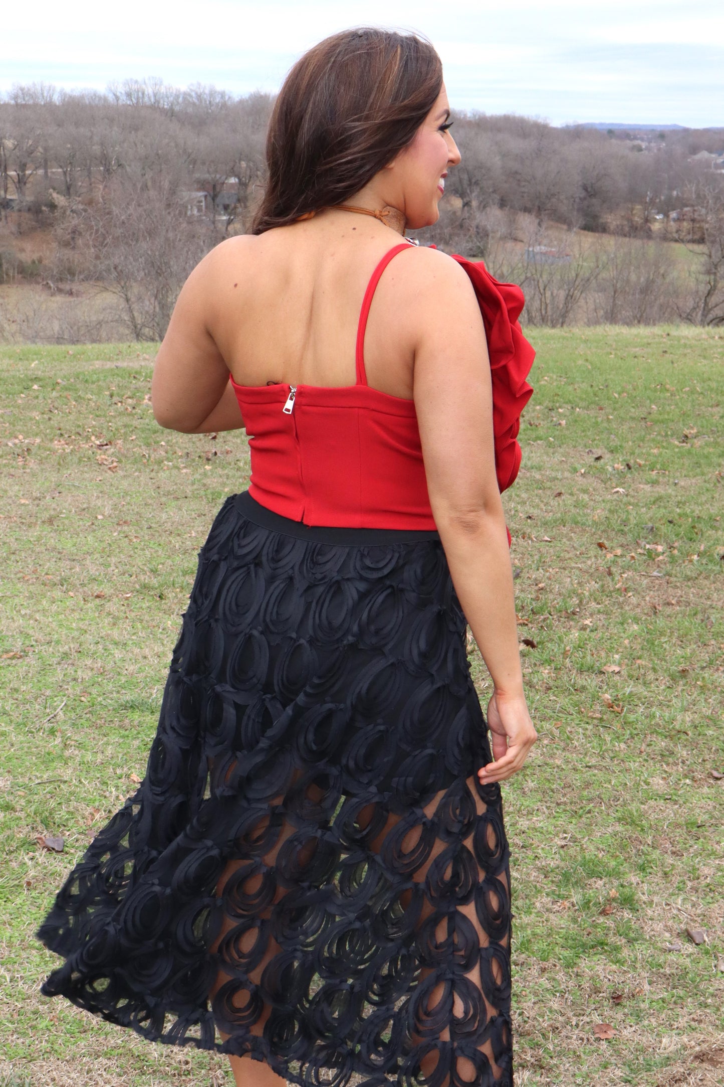 Going in Circles - Black Mesh Midi Skort