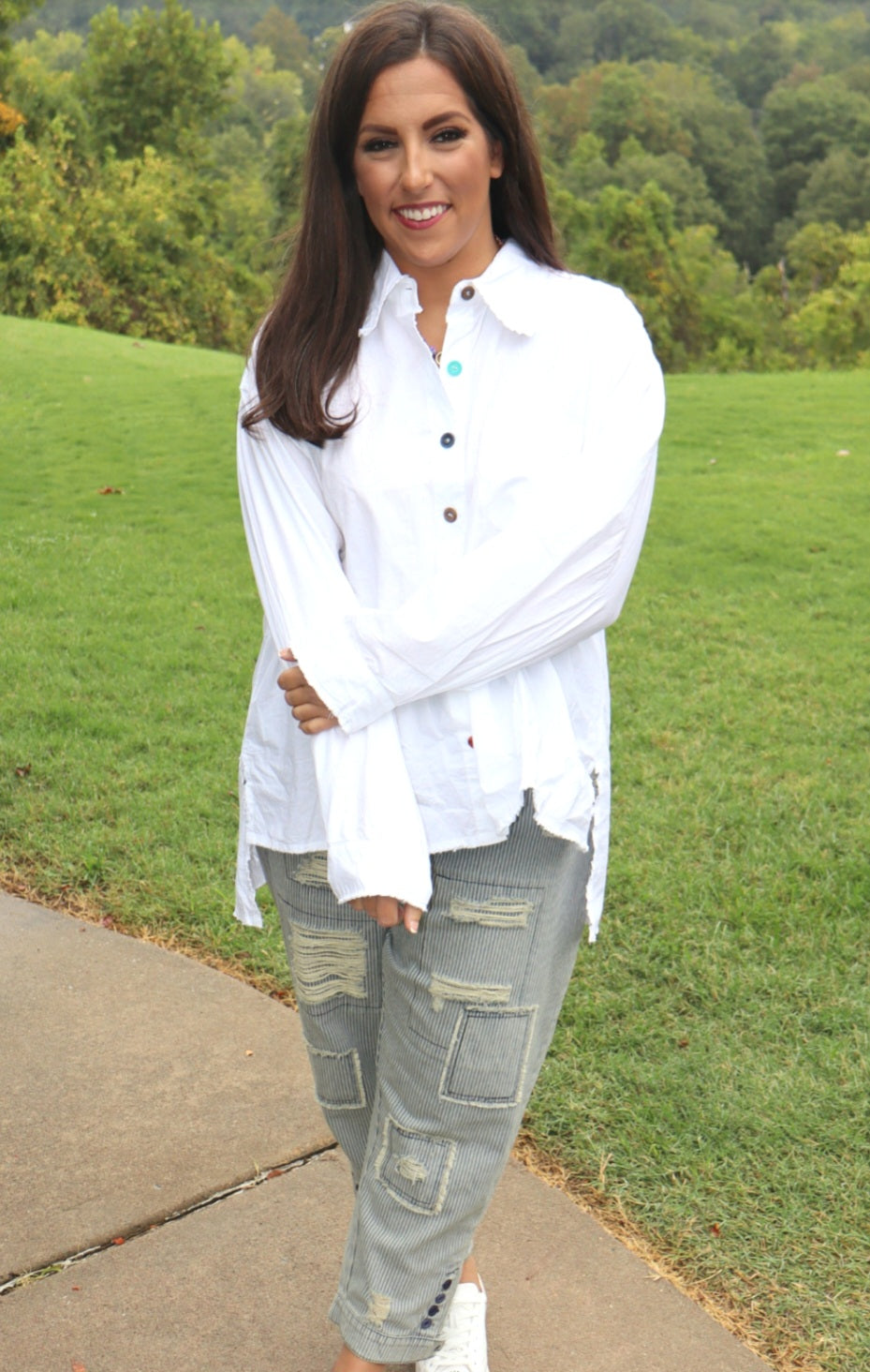 Early Morning Glow Button-Up Top - White