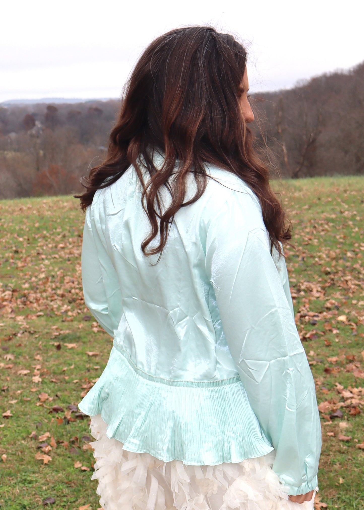 Shimmer and Shine Peplum Bomber Jacket - Ice Blue