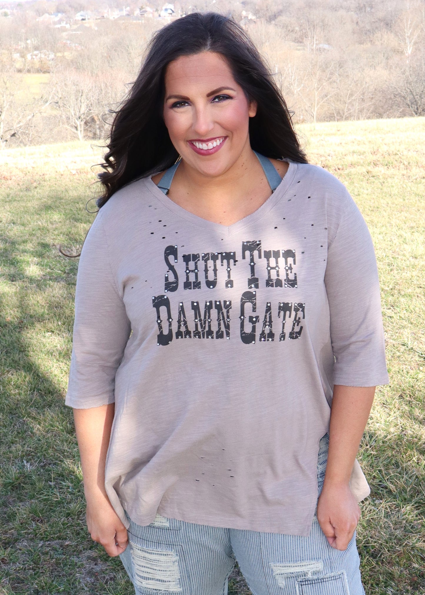 Shut The D*mn Gate Tee-Taupe