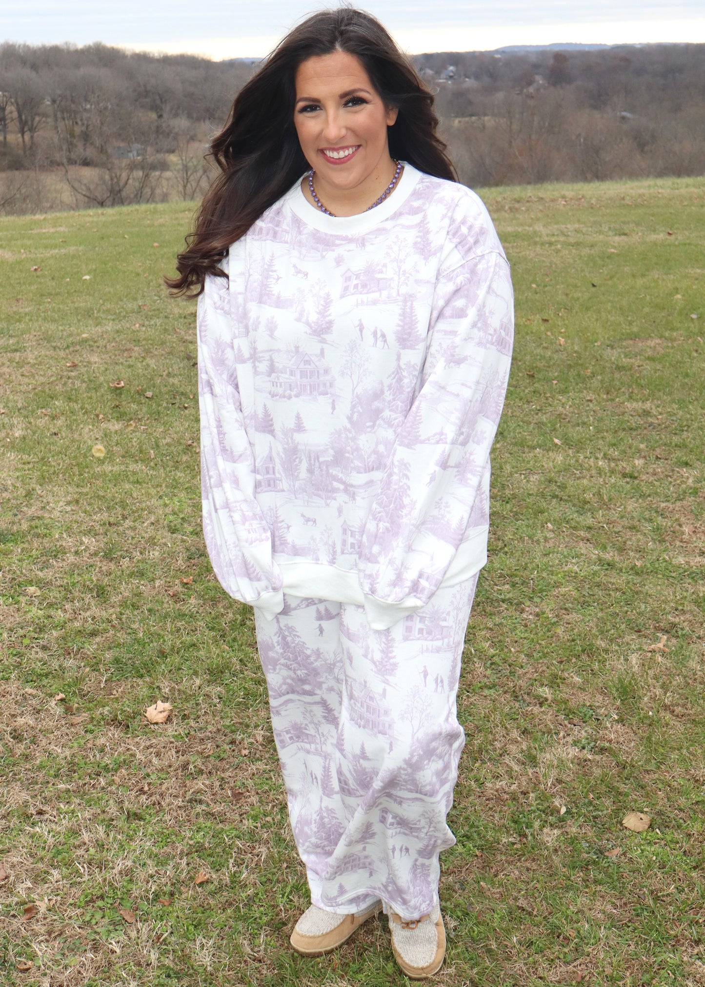 Ski Lodge Printed Sweat Set - Dusty Purple