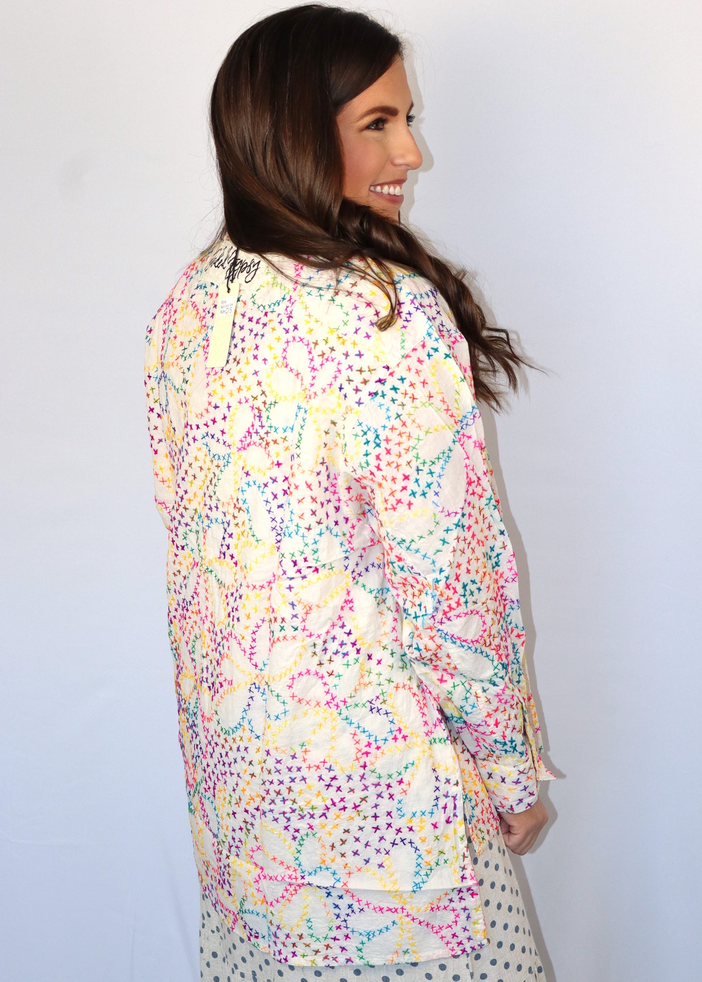 Splash Of Color Embroidered Top - Off-White