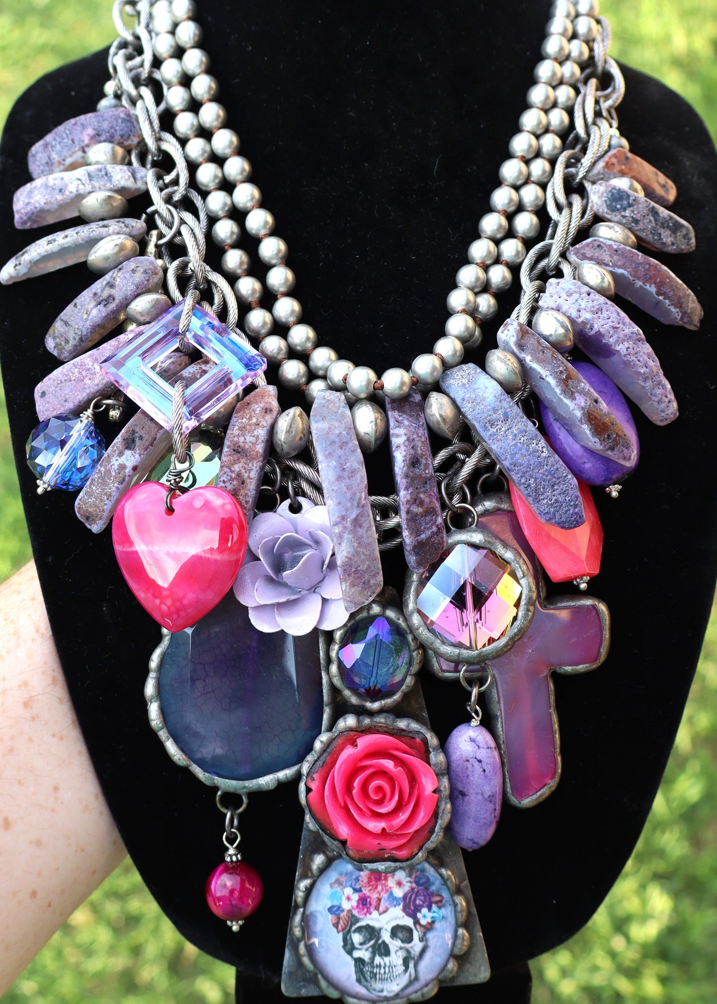 Sugar Skull Necklace - Pink/Purple