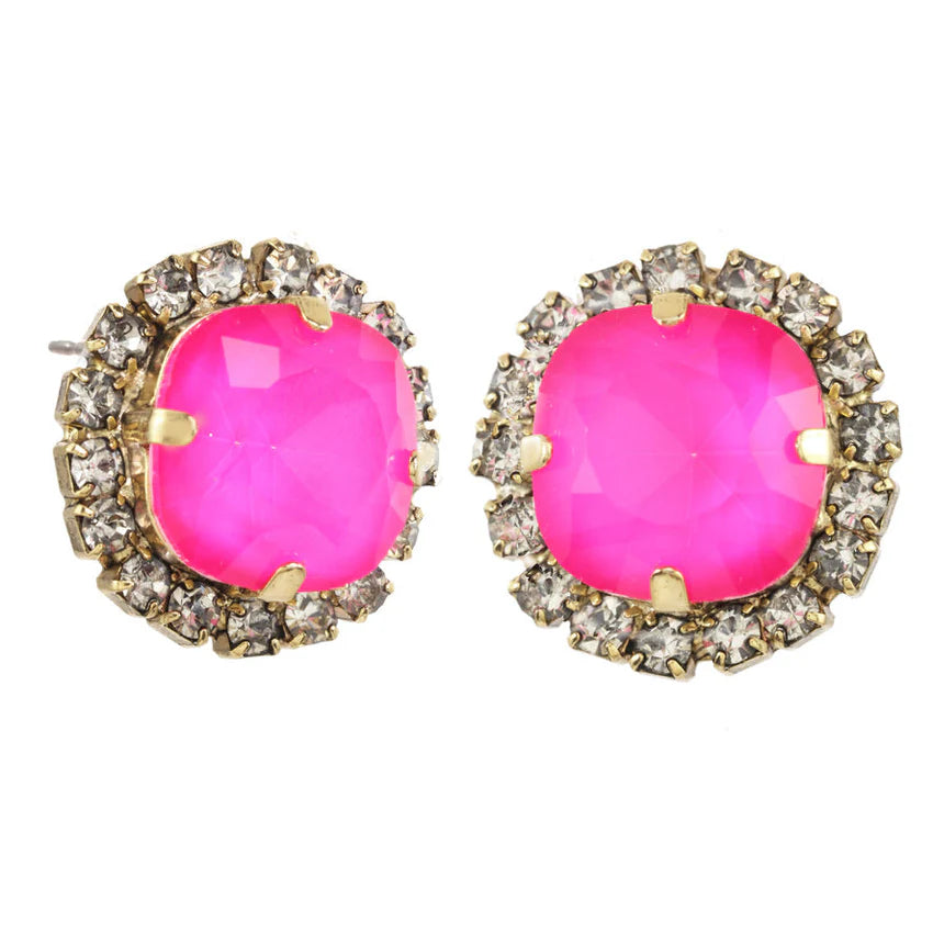 Mega Studs in POP Antique Gold - Neon Pink