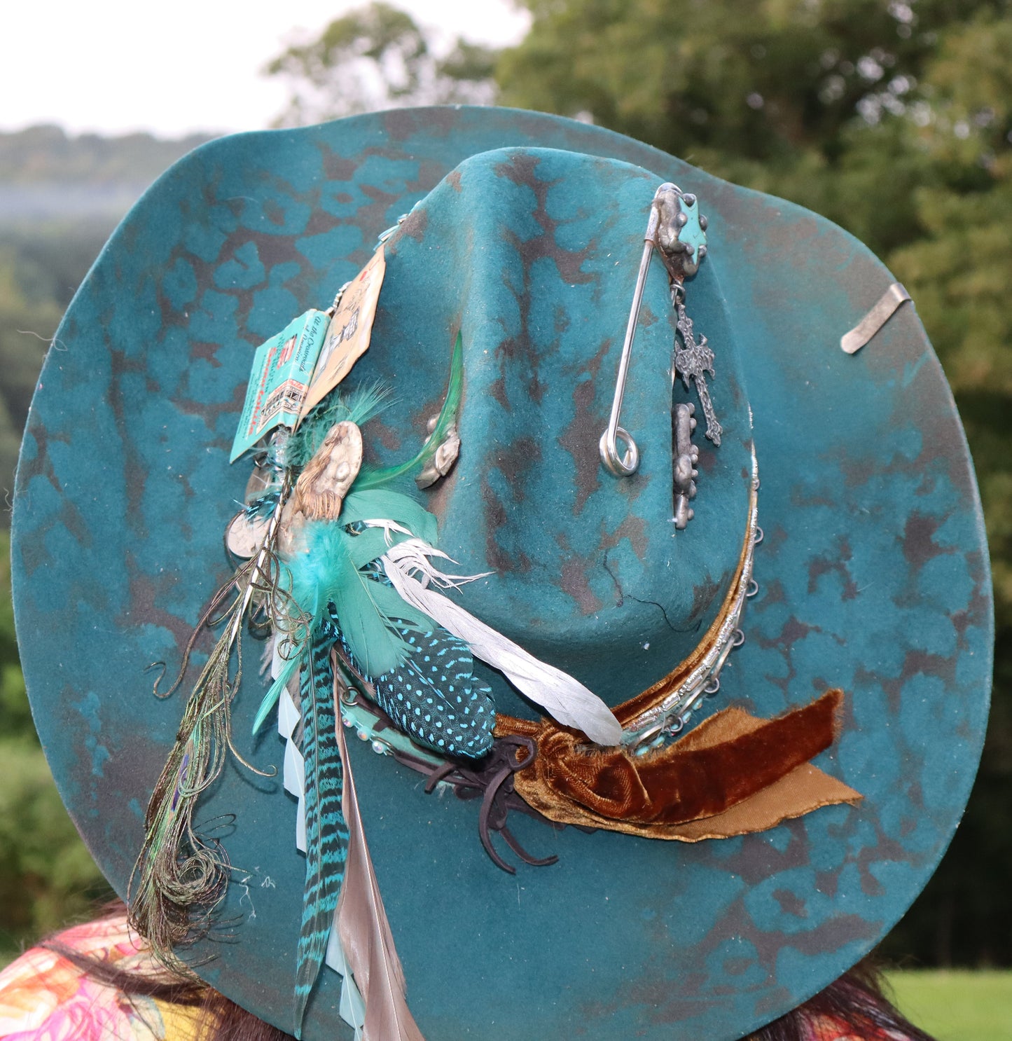 The Peacock Cowboy Hat - Turquoise - Size Large