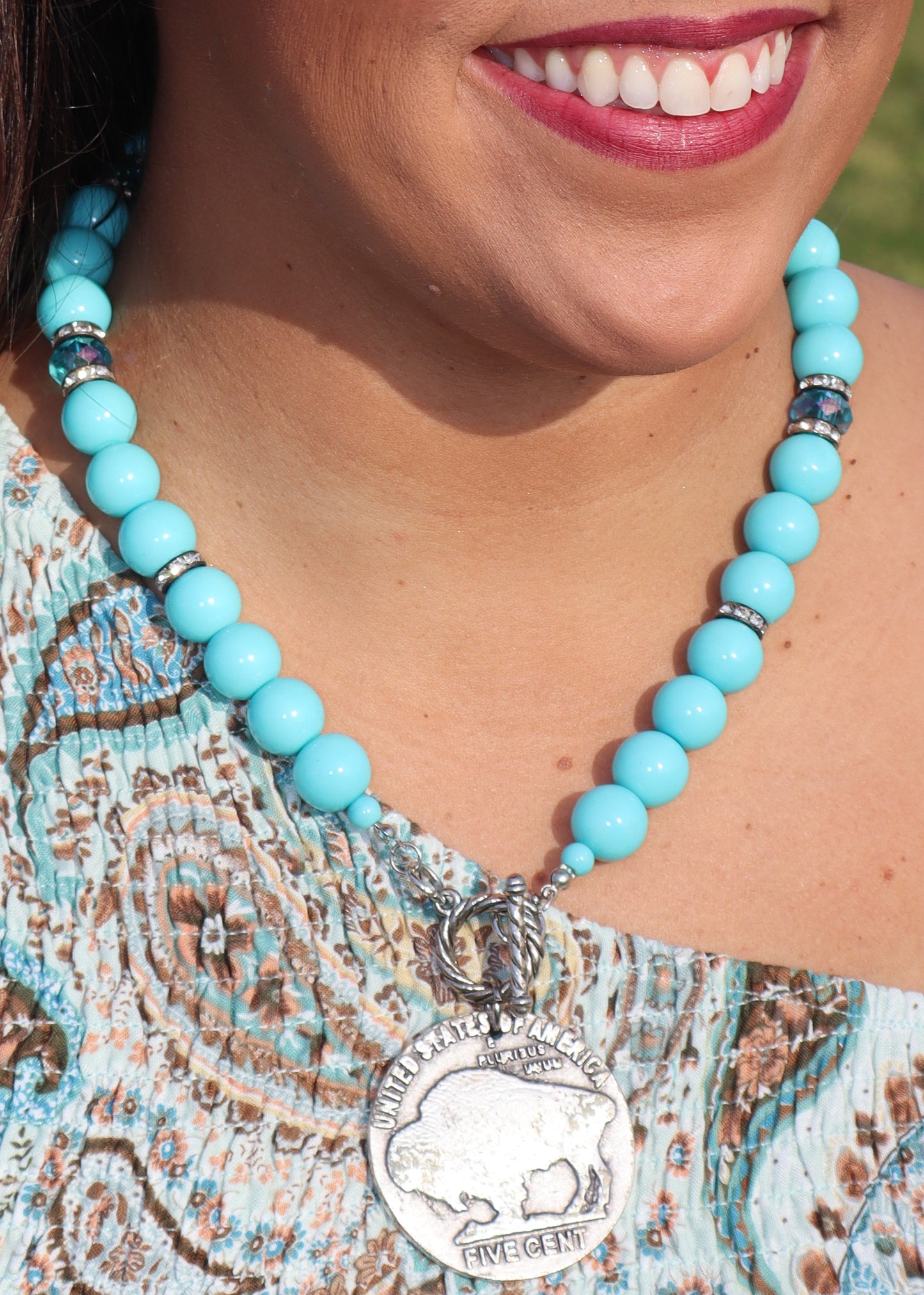 Turquoise Toggle Buffalo Nickel Necklace (2-sided)