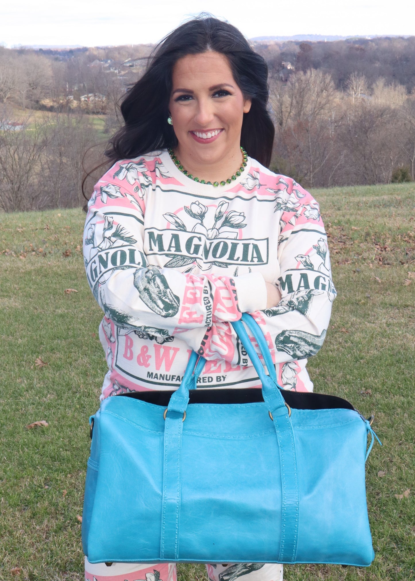 Olivia Duffle - Turquoise with Neutral Stitching