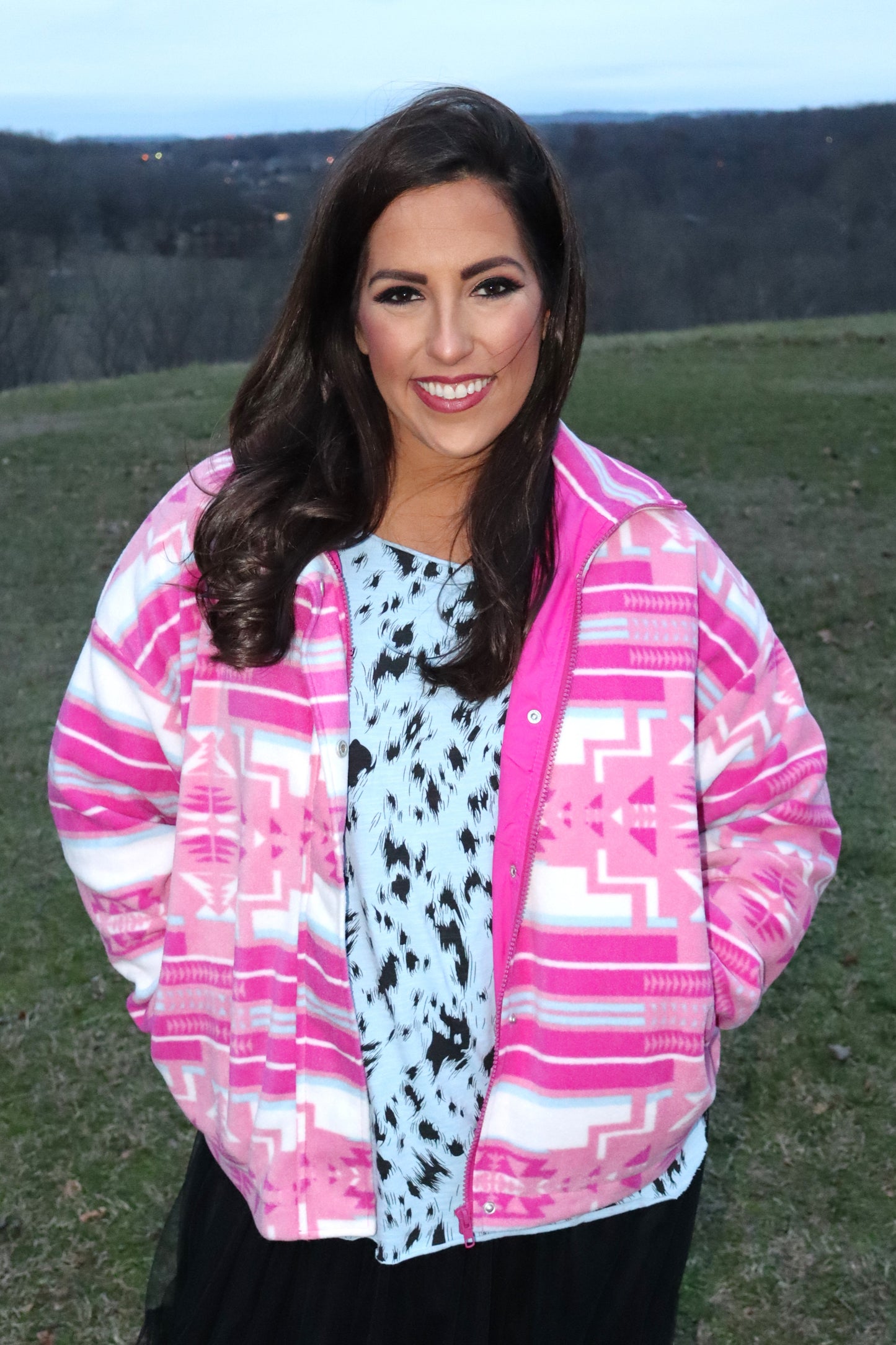 Aztec Soft Cozy Zip-Up Jacket - Pink