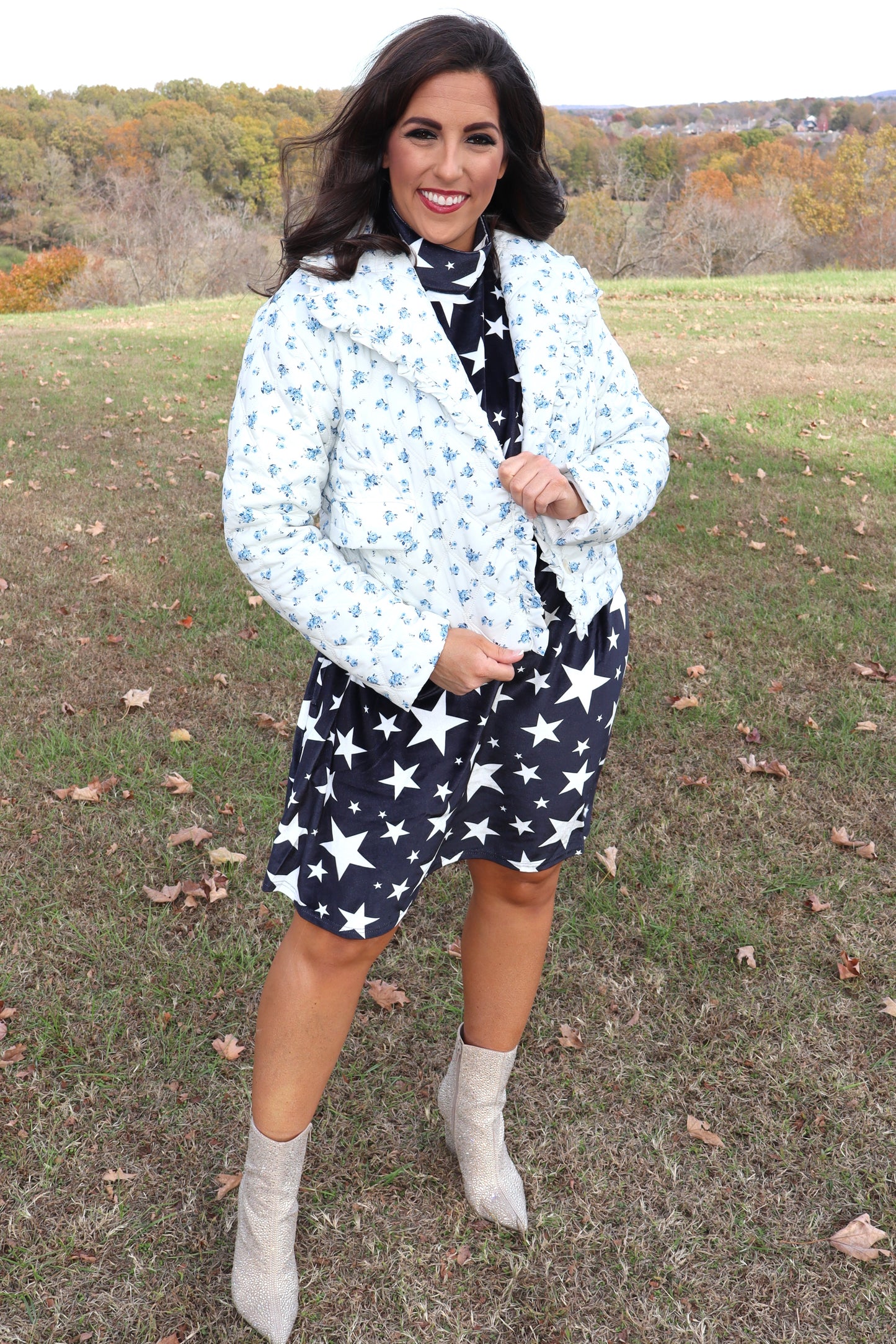 Velvet Stars Dress - Navy