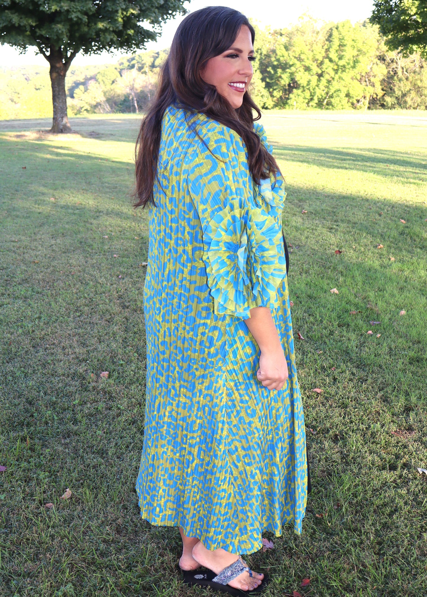 Welcome To The Jungle Leopard Dress - Ocean Blue and Chartreuse Green