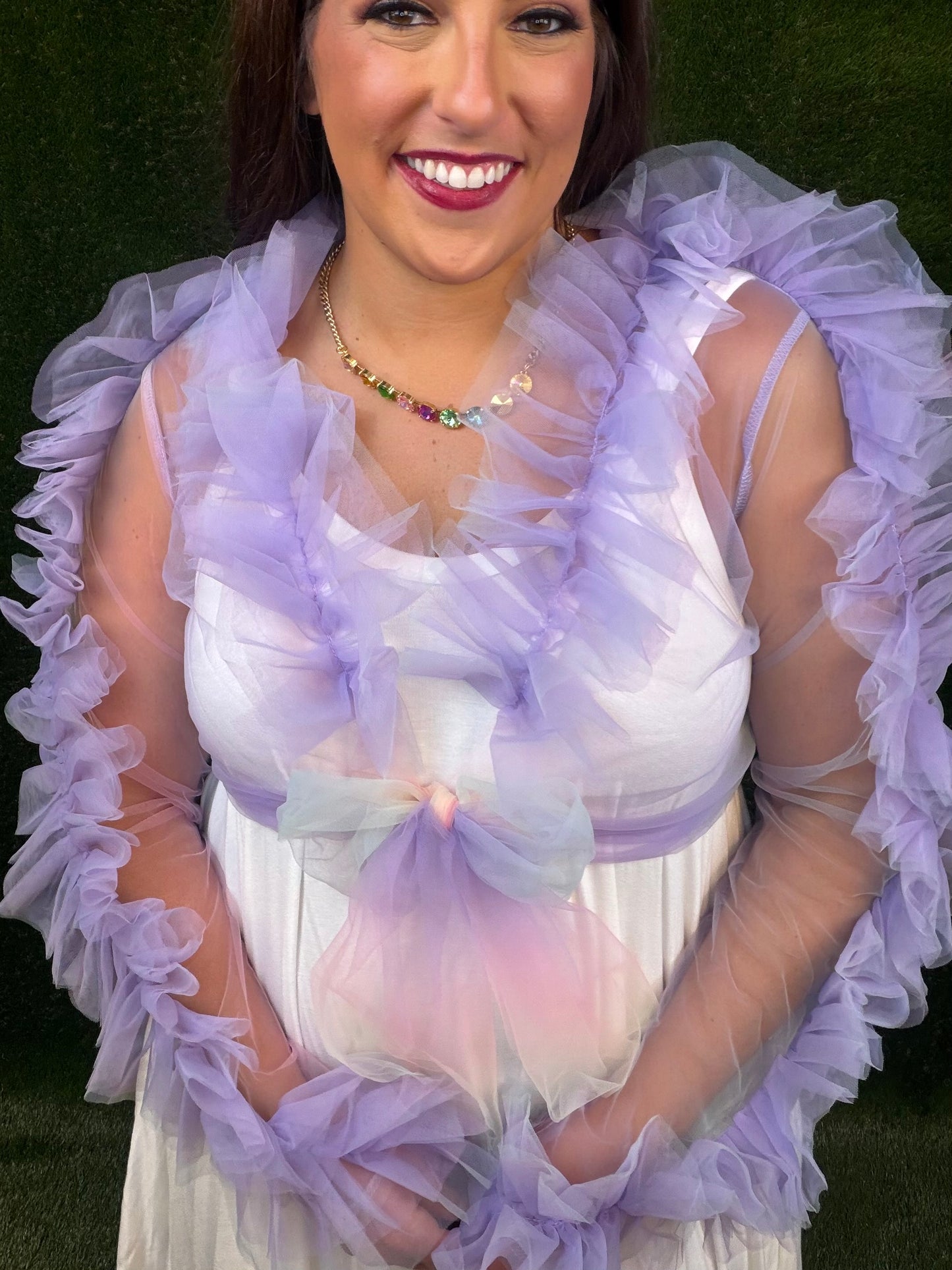Cotton Candy Mesh Ruffle Tie Top