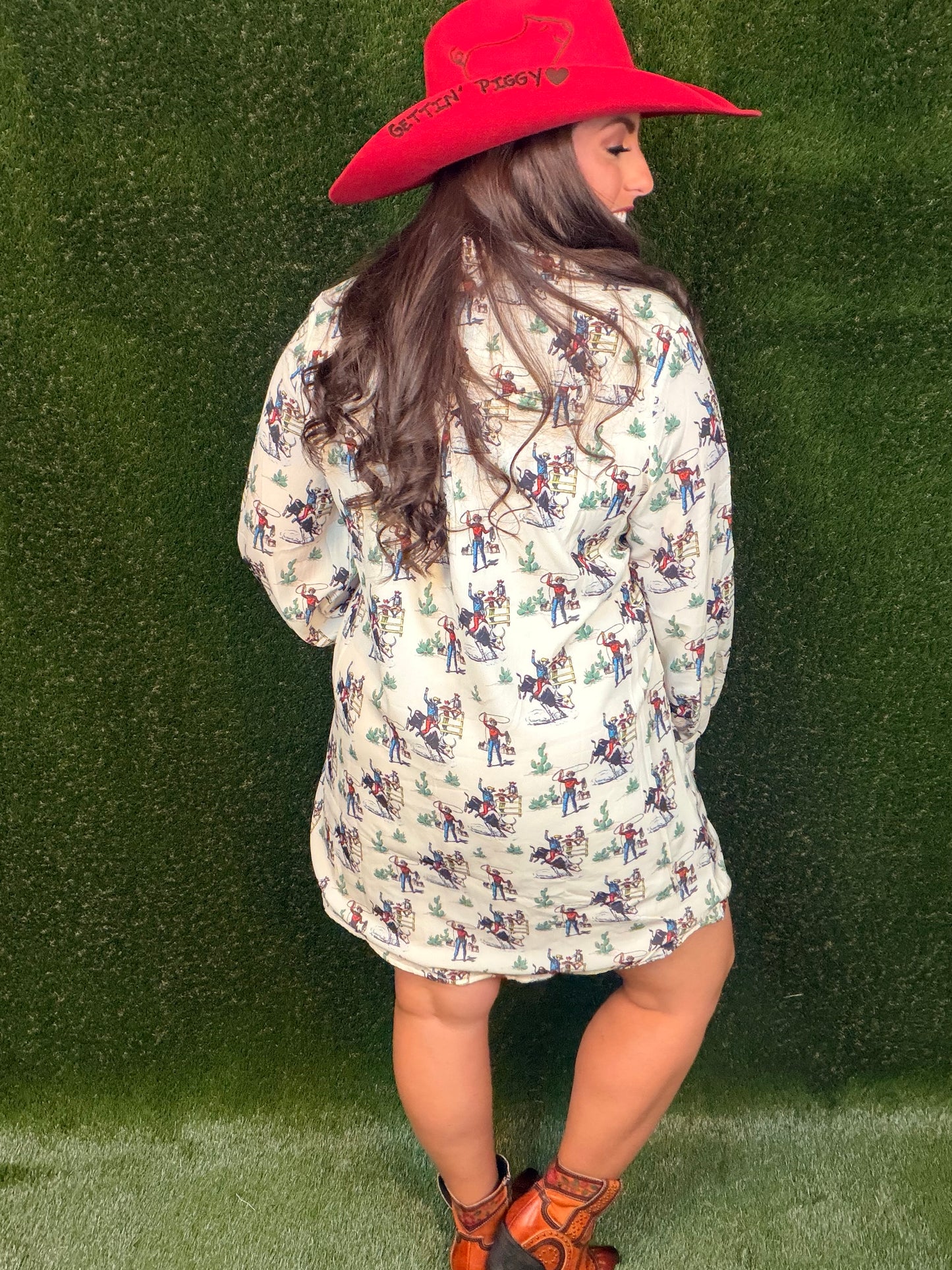 Roping and Riding Cowboy Pearl Snap Dress - Cream