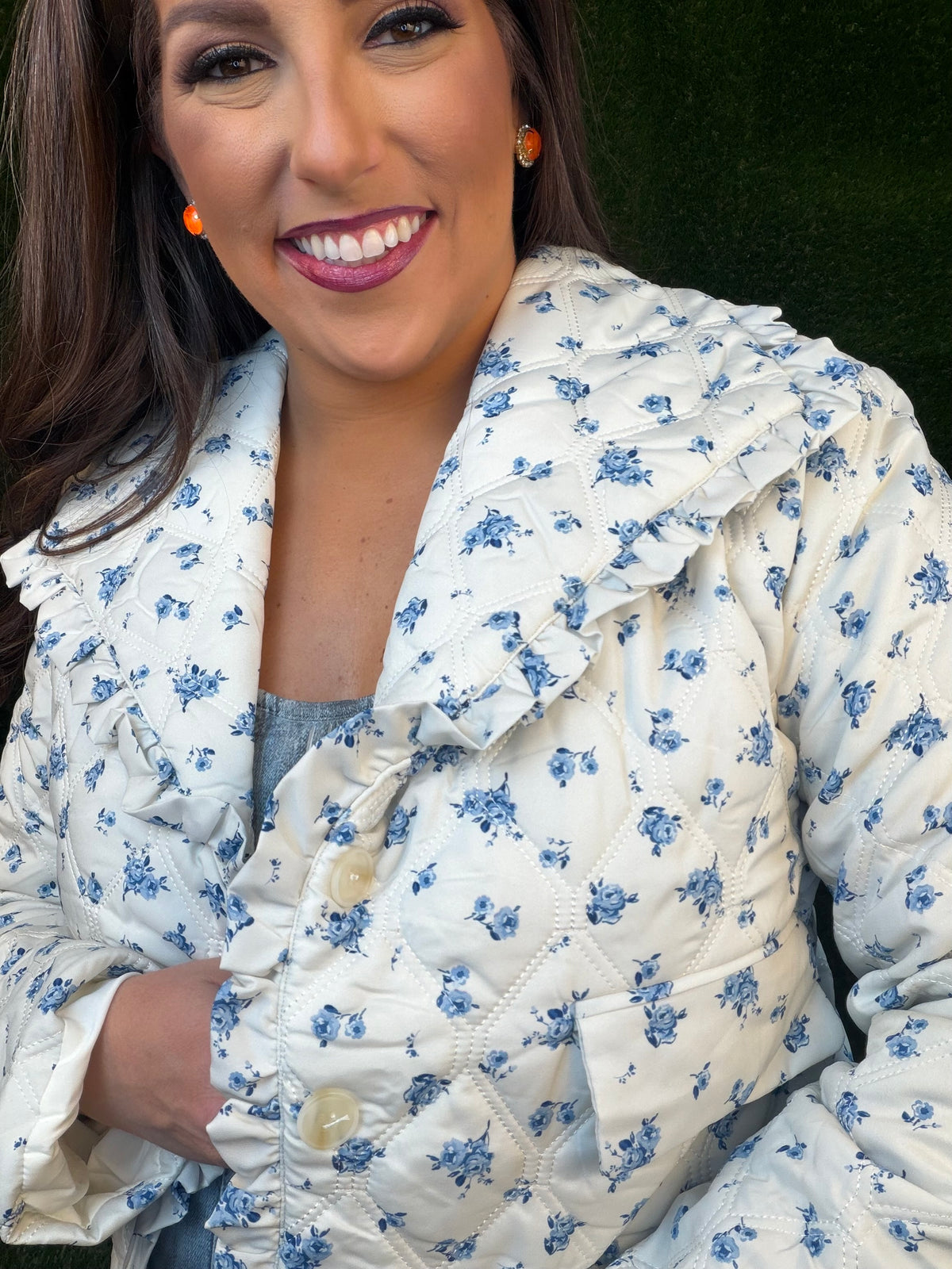 Precious Moments Blue Floral Jacket - Pearl White