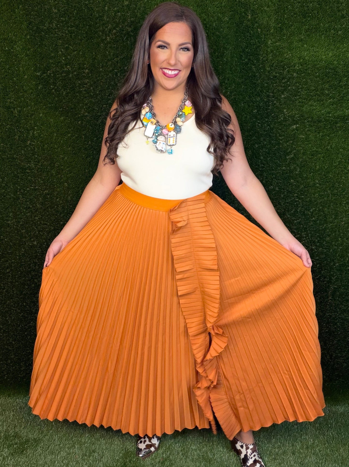 Pleaty Please? Maxi Skirt - Orange