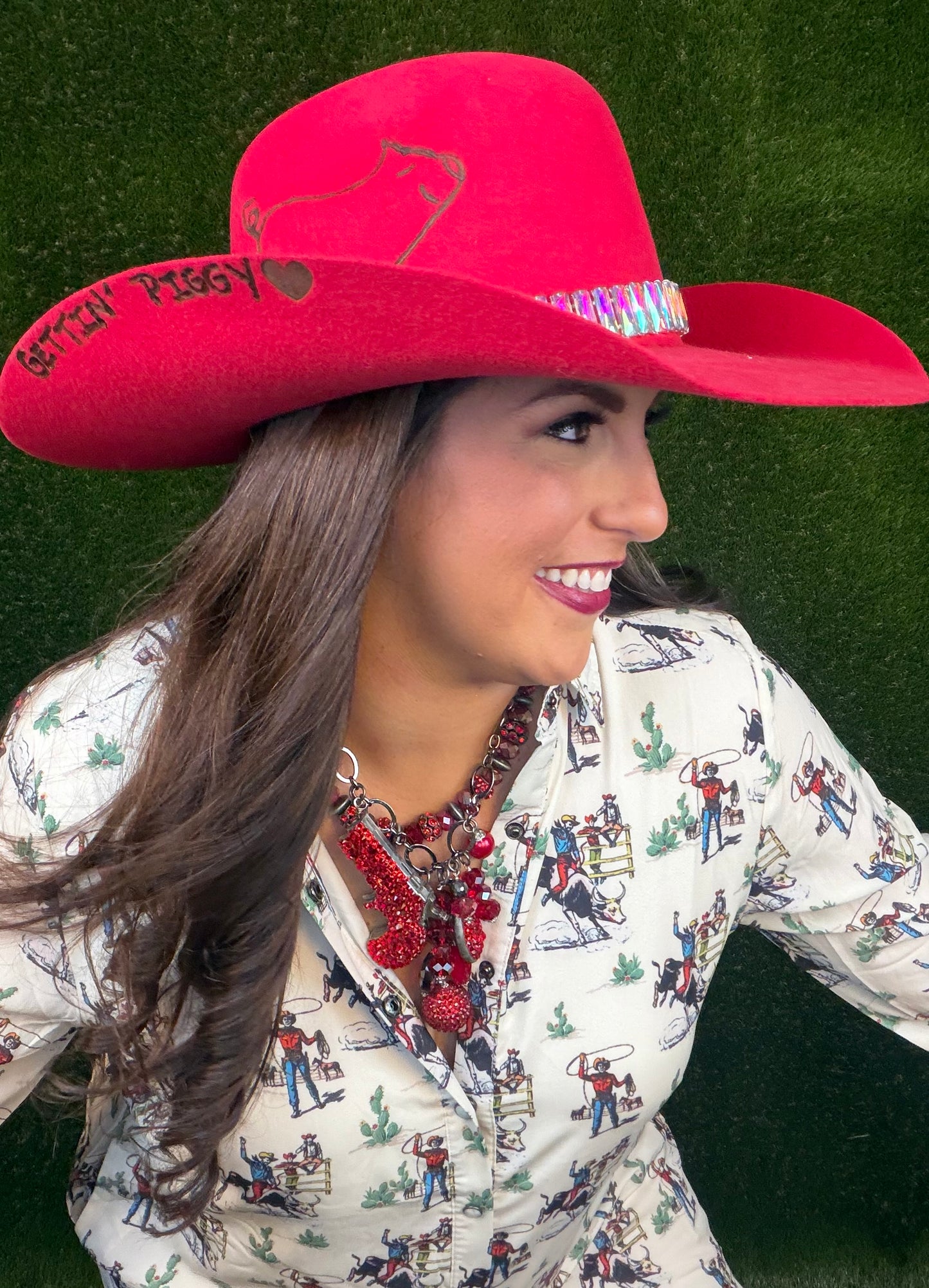 Gettin' Piggy Cowboy Hat - Red - Size Large