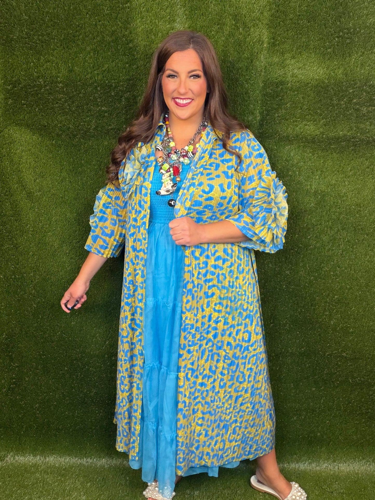 Welcome To The Jungle Leopard Dress - Ocean Blue and Chartreuse Green