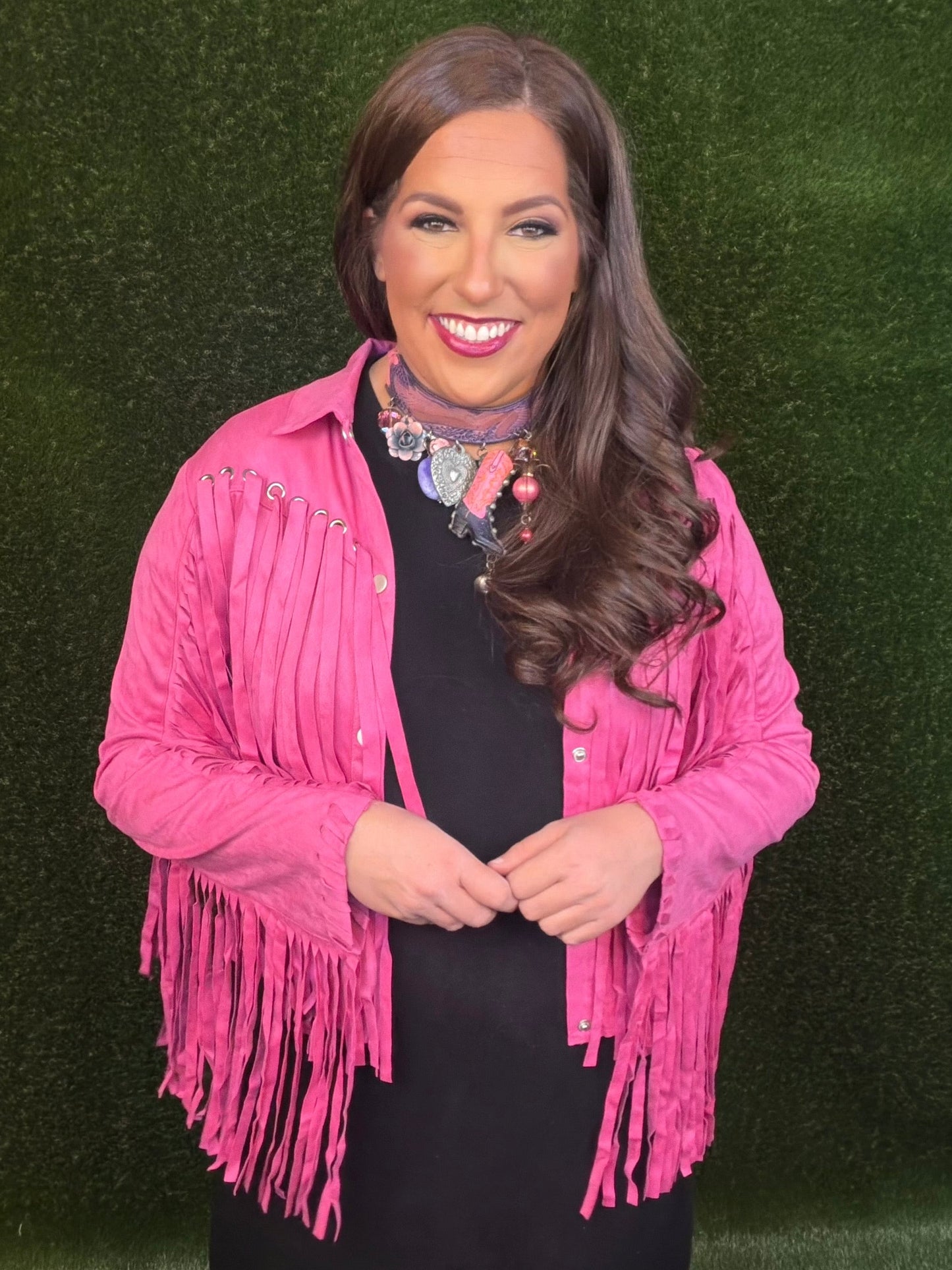 Party On Fringe Suede Jacket - Hot Pink