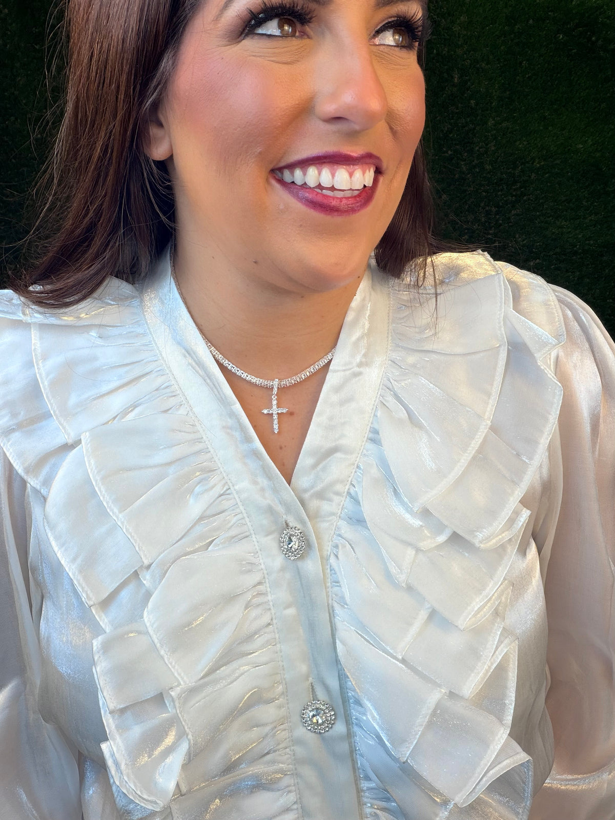 Ruffle Shimmer Prince Blouse - White