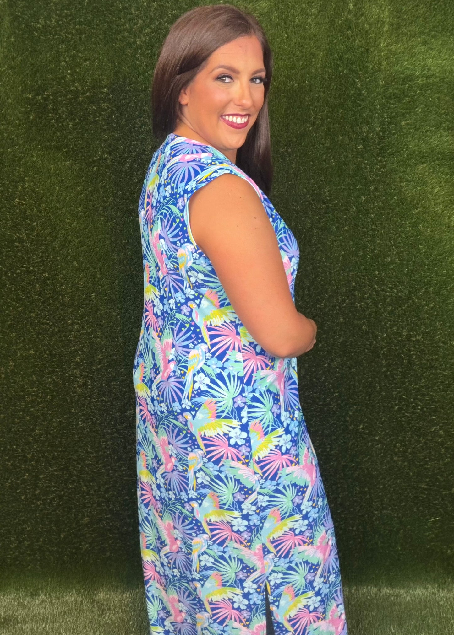 Parrot at Play Maxi Dress - Cobalt Blue